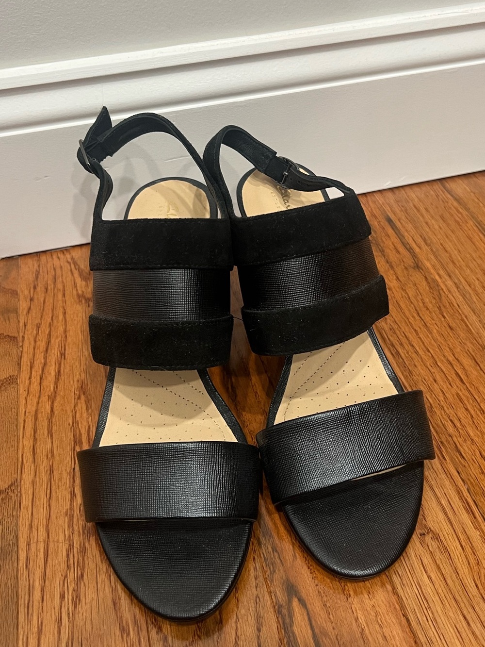 Clarks Black Women's Two-Band Slingback Sandals
